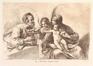 Sacra Famiglia con un angelo che offre frutta al Bambino Gesù: Raccolta di alcuni disegni