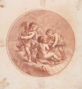 Drei Cupidos mit Bögen und Pfeilen und zwei Tauben da Francesco Bartolozzi