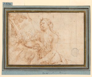 Disegno, La dea Diana appoggiata a un affioratore, inizio XVII secolo da Francesco Brizzi