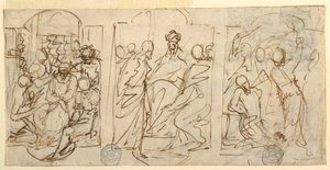 Disegno, Tre fasi della Passione: Lo scherno, Cristo davanti a Pilato, Flagellazione, 1848 ca. da Francesco Coghetti