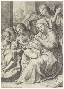 Maria e il Bambino Gesù dormiente circondati da angeli da Francesco Cozza