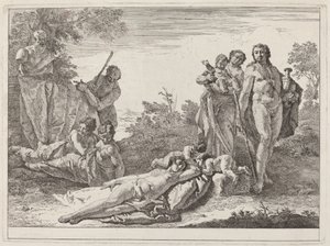 Apollo e ninfe in un paesaggio con un busto di Pan da Francesco Fontebasso