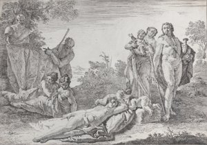 Nove figure vicino a un Erma di Pan, da Baccanali e Storie, 1744 da Francesco Fontebasso