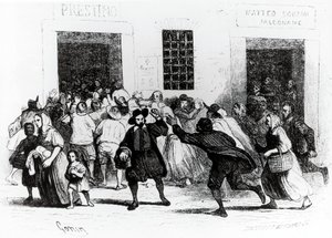 Il saccheggio del Forno delle grucce, episodio dai Promessi Sposi, di Alessandro Manzoni, illustrazione di Francesco Gonin, edizione del 1840 da Francesco Gonin