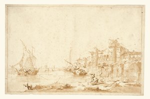Veduta immaginaria di una laguna veneziana, con una fortezza sulla riva da Francesco Guardi