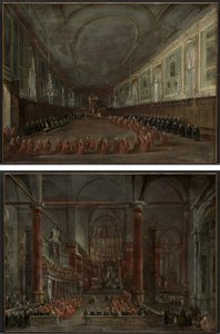 Papa Pio VI che Scende dal Trono per Salutare il Doge nella Sala dei SS. Giovanni e Paolo, 1782 e Cerimonia Pontificia nei SS. Giovanni e Paolo, Venezia, 1782 (coppia)