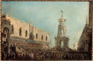 Il Doge di Venezia assiste alle celebrazioni del Giovedì Grasso sulla Piazzetta di San Marco da Francesco Guardi