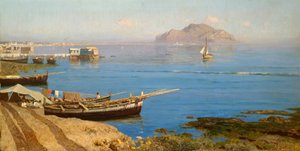 Marina con barca e pescatori da Francesco Lojacono