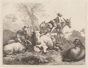 Ragazzo su un asino che sorveglia un gruppo di animali, 1763 da Francesco Londonio
