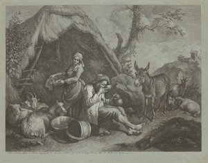 Vecchio uomo e donna seduti con un cesto di uova, 1759-1782 da Francesco Londonio
