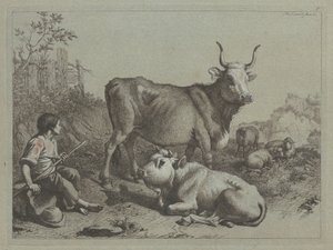 Pastore Seduto con un Toro e un Vitello