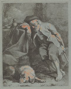 Vecchio che dorme con cane da Francesco Londonio