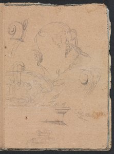 Verona Sketchbook: Motivi architettonici con testa femminile pagina 45, 1760 da Francesco Lorenzi