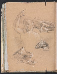 Verona Sketchbook: Figura con braccio destro alzato e studi di drappeggio (pagina 68)
