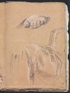 Taccuino di Verona: Studio di un piede sinistro e studio di drappeggio con braccio destro pagina 79, 1760