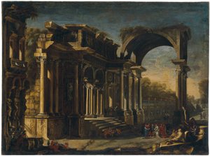 Capriccio con rovine romane e Cristo con la donna adultera da Francesco Maglioli