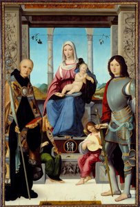 La Vergine e il Bambino circondati da San Benedetto da Norcia e San Quintino con due angeli da Francesco Marmitta