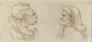 Due teste grottesche da Francesco Melzi after Leonardo da Vinci