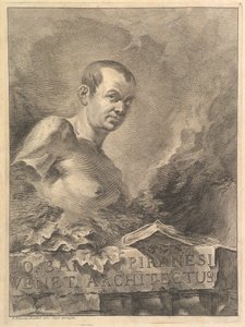 Ritratto di G.B. Piranesi in imitazione di un busto antico, da Opere varie di Architettur..., 1750 da Francesco Polanzani