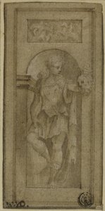 Statua in nicchia di Davide con la testa di Golia