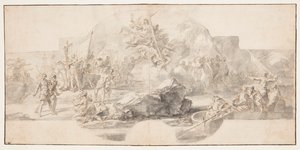 Studio per il dipinto "Lo sbarco di Colombo in America," Sala del Minor Consiglio, Palazzo Ducale, Genova, Italia da Francesco Solimena