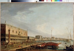 Vista della piazza San Marco (Piazzetta) con il palazzo dei Dogi a Venezia. Dipinto di Francesco Tironi (1745-1797). Olio su tela, 73 x 111 cm. arte veneziana del XVIII secolo. Museo Statale Arkhangelsk