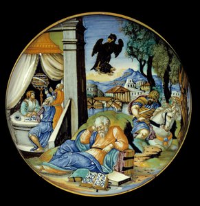 Gamba tagliata: Allegoria del destino. Maiolica. Realizzata da Francesco Avelli Xanto (attivo intorno al 1530/1540) da Francesco Xanto Avelli