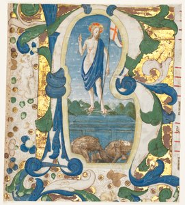 Iniziale istoriata (R) ritagliata da un antifonario: La resurrezione da Francesco d