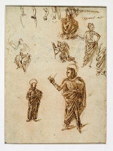 Schizzi di figure; santi; un angelo; un braccio; gambe ...