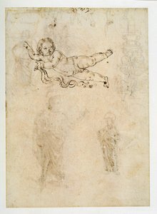 Studio di un bambino; un ornamento scolpito; un