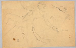 Schizzi di nudo femminile e mani