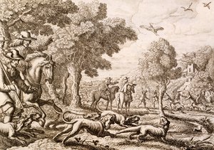 Caccia alla lontra lungo un fiume, inciso da Wenceslaus Hollar, 1671 da Francis Barlow
