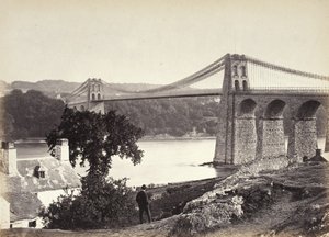 Bangor, ponte sospeso, da Anglesey (254) da Francis Bedford