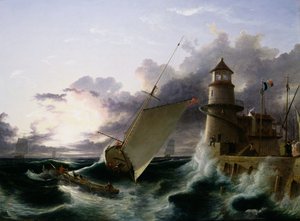 Barca vicino a un faro, una tempesta in arrivo da Francis Danby