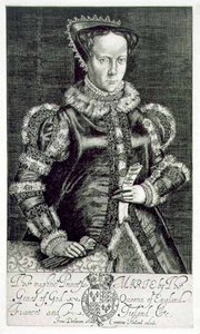 Ritratto di Maria I (1516-58) con la supplica di Thomas Hongar, inciso dall