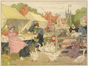 Libro dei negozi di Bedford: Mercato (litografia a colori) da Francis Donkin Bedford
