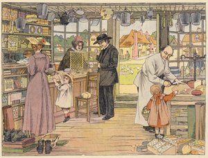 Libro dei negozi di Bedford: Negozio del villaggio (litografia a colori) da Francis Donkin Bedford