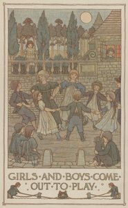 Ragazze e ragazzi escono a giocare (litografia a colori) da Francis Donkin Bedford