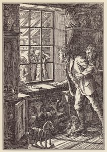 Illustrazione per Il grillo del focolare di Charles Dickens (litografia a colori) da Francis Donkin Bedford