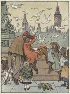 Londra: Feeding the Gulls (litografia a colori) da Francis Donkin Bedford