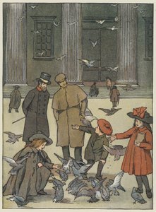 Londra: The Museum Pigeons (litografia a colori) da Francis Donkin Bedford