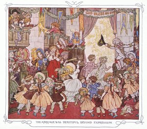 Il matrimonio era bello oltre ogni dire, da The Magic Fishbone pub. by Warne  Co, 1940 circa (litografia a colori) da Francis Donkin Bedford