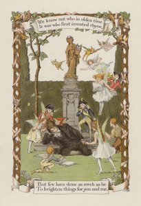 Non sappiamo chi sia stato, nei tempi antichi, a inventare per primo la rima (litografia a colori). da Francis Donkin Bedford