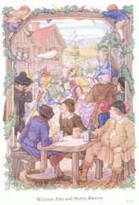 Birre di Pentecoste e danzatori Morris (litografia a colori) da Francis Donkin Bedford