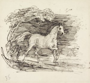 Un cavallo grigio che trotta fuori da un bosco da Francis Grant