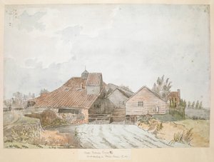 Veduta colorata di un mulino a olio, vicino a Twickenham Common da Francis Grose