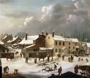 Scena invernale a Brooklyn, dettaglio di una strada e dell