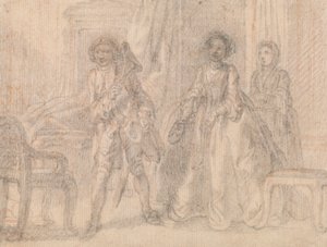 Scena di una commedia, possibilmente "Il marito sospettoso" di Benjamin Hoadley da Francis Hayman