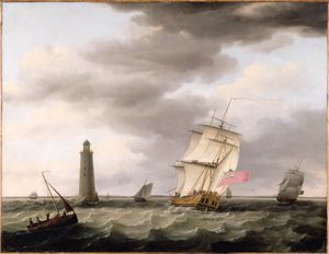 Una nave da guerra che passa il faro di Eddystone, c.1773