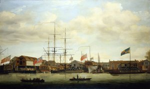 Un piccolo cantiere navale sul Tamigi, con due barche in costruzione da Francis Holman